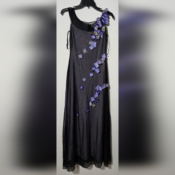 Cache Dresses & Skirts - Cache Black Maxi Dress with Purple Floral Accents